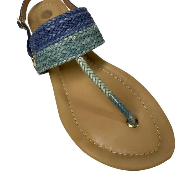 Eric Michael leather T strap thong wedge sandal blue teal heel strap Sz 40 / 9 - Picture 11 of 13